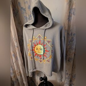 Gray Hoodie with Sun and Moon Graphic